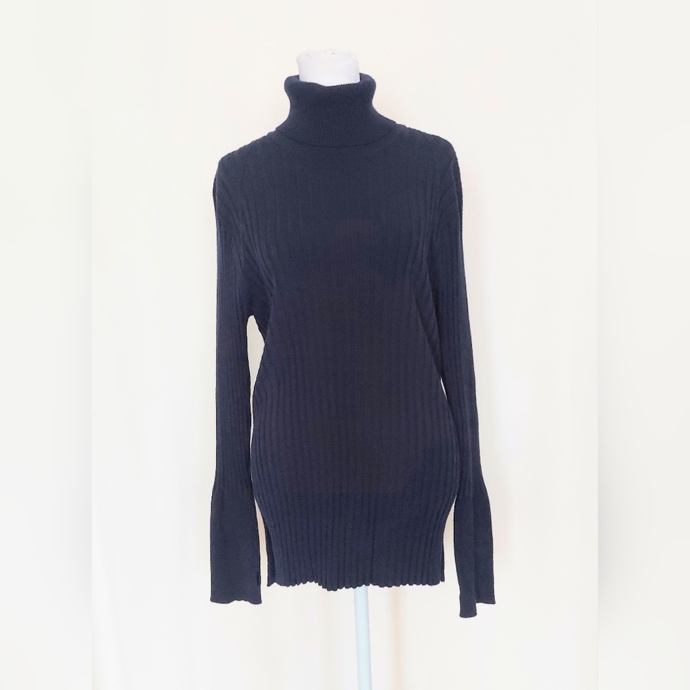 Per Se by Carlisle Fine Knit Flared Sleeve Turtleneck Sweater Blue Size XXL